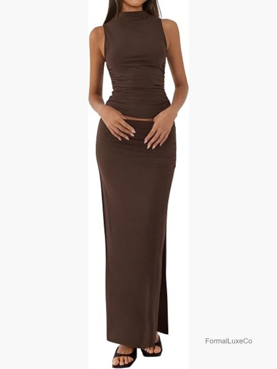 Other - Mock Neck Sleeveless Knit Top & Maxi Skirt Set 2 Piece